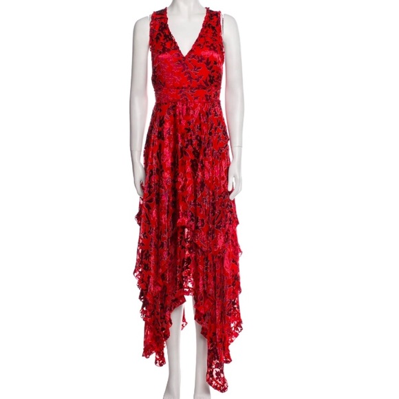 Alice + Olivia Sleeveless Silk Blend Floral Ruffled Dress - 4 - Picture 1 of 11
